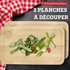 Planche à découper, hêtre avec rigolle et collecteur de sang 34 x 20 cm, par 2 FM Professional Gourmet édition