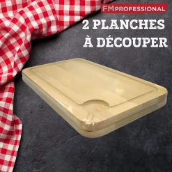 Planche à découper, hêtre avec rigolle et collecteur de sang 34 x 20 cm, par 2 FM Professional Gourmet édition
