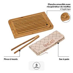 Planche à découper pain avec accessoires bambou 40x27cm - Beige- 5five