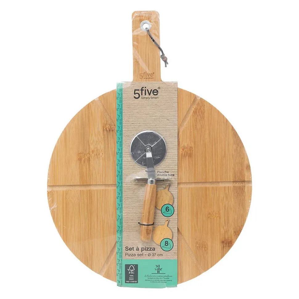 Planche à découper pizza avec roulette 37cm Bambou - 5Five