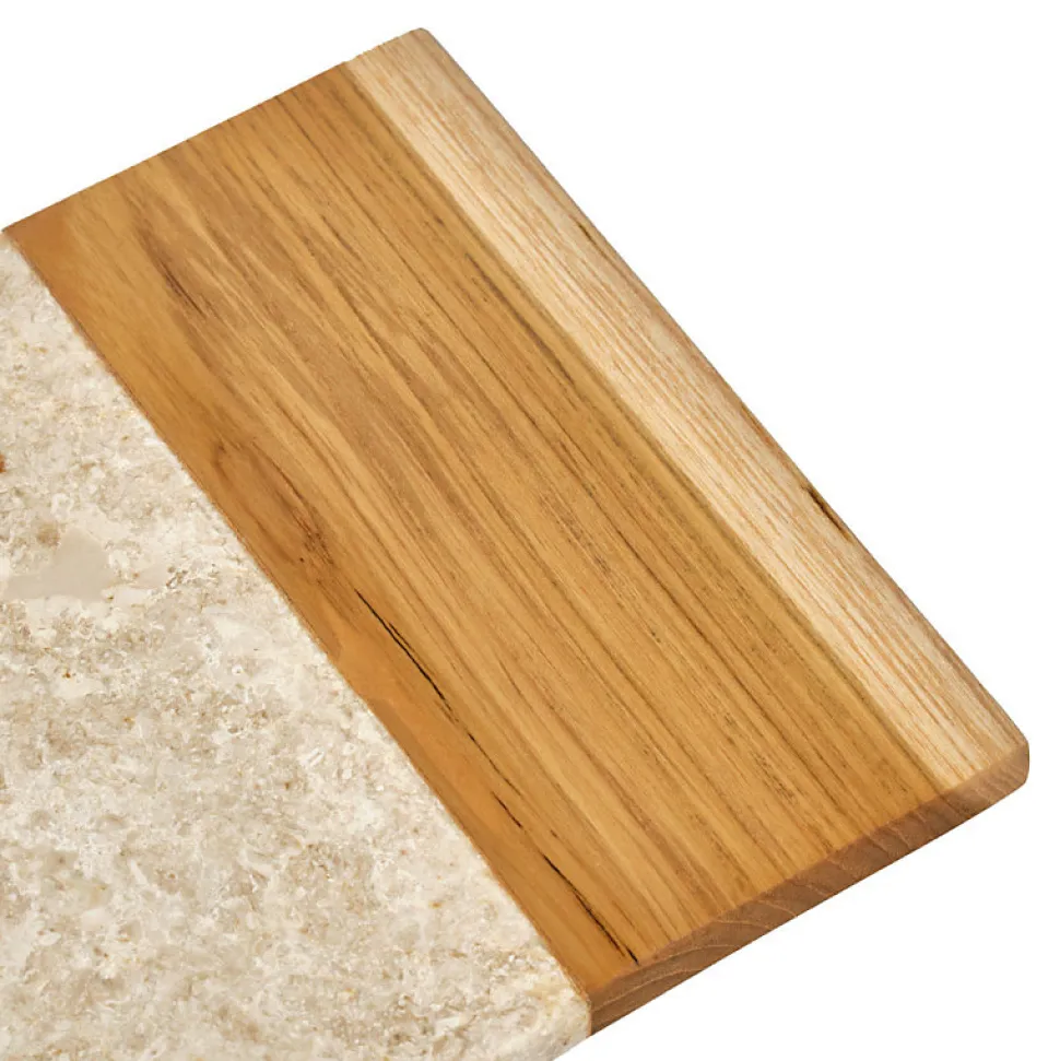 Planche à découper rectangle 35 cm marbre beige et bois de teck - FITZ