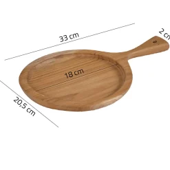 Planche à découper ronde 18 cm en bois de teck avec manche - EKIA