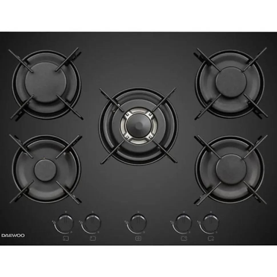 Plaque de Cuisson - Table a GAZ Plaque de cuisson a gaz - DAEWOO - 5 foyers - 70 cm - BH7GKF51BNM - Noir