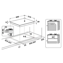 Plaque de Cuisson - Table a GAZ - HOTPOINT - 4 foyers - L 60 x P51 cm - PNN 641 IX