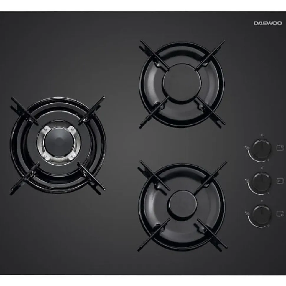 Plaque de Cuisson - Table a GAZ Plaque de cuisson a gaz - DAEWOO - 3 foyers - 60 cm - BH6GKR21BNL - Noir