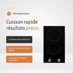Plaque de Cuisson Domino 2 Feux - Commandes Boutons & Manettes - Grand Foyer 18 cm - 3000W