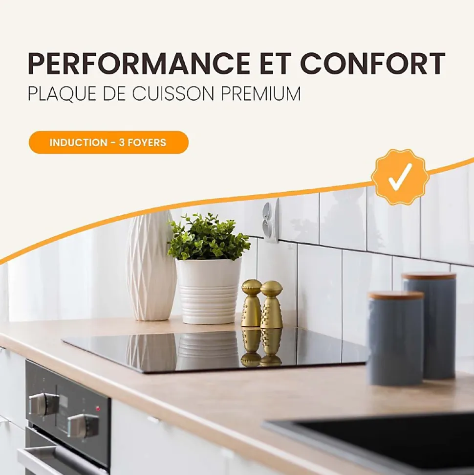 Plaque de cuisson encastrable à induction - 3 foyers, 6200 W avec minuteur intégré