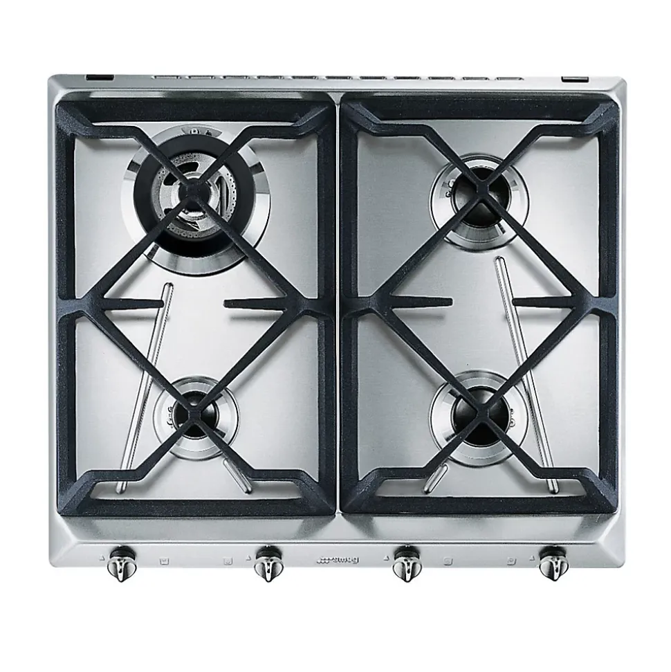 Plaque de cuisson gaz 4 foyers - coloris argent - l.59,5 x P.50 x H.3 cm - Smeg SRV564GH3