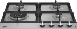 Plaque de cuisson gaz 4 foyers - coloris inox - l.58 x P.51 x H.4,6 cm - Beko HIAW64325SX