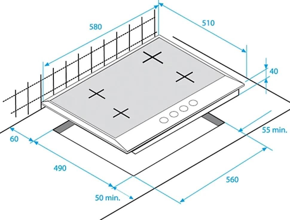 Plaque de cuisson gaz 4 foyers - coloris inox - l.58 x P.51 x H.4,6 cm - Beko HIAW64325SX