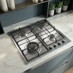 Plaque de cuisson gaz 4 foyers Cooke & Lewis coloris inox l.58 x P.51 x H.8,5 cm