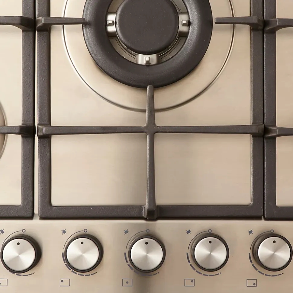 Plaque de cuisson gaz 5 foyers Cooke & Lewis coloris inox l.75 x P.51 x H.8,5 cm