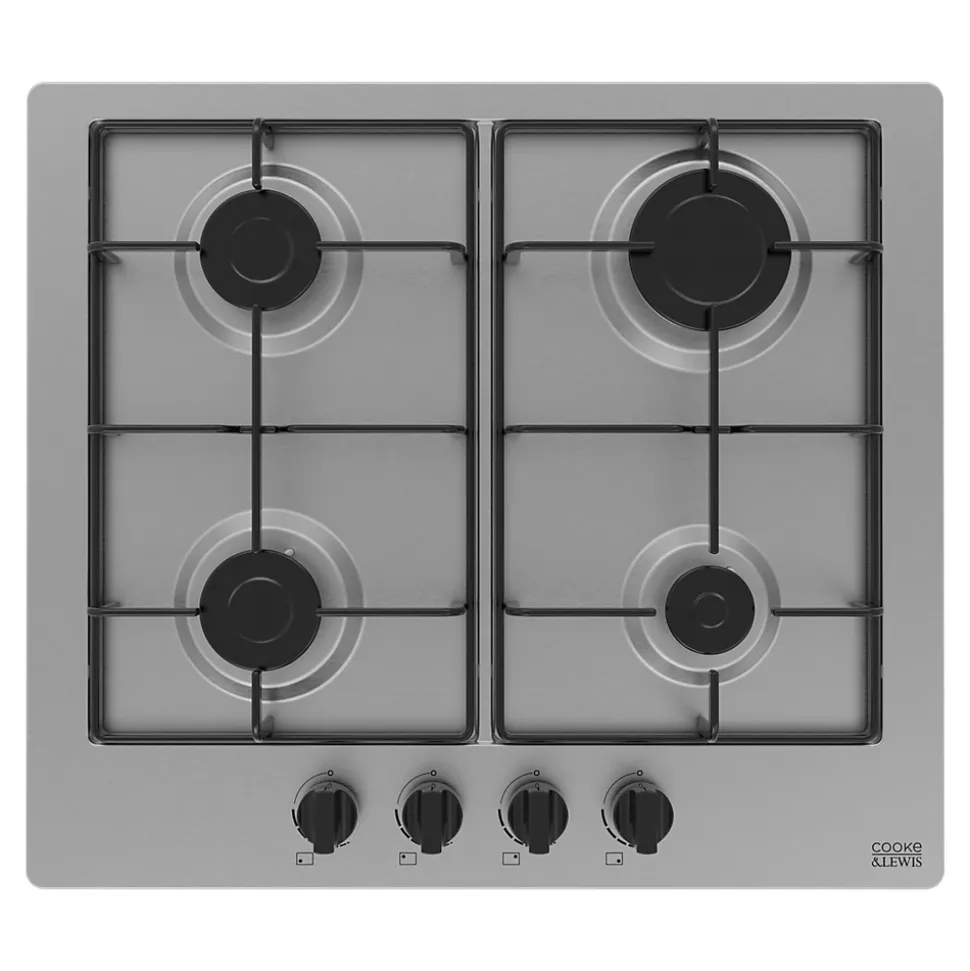 Plaque de cuisson Gaz 4 foyers - coloris inox - l.58 x P.51 x H.4,5 cm NN4BGASSEU
