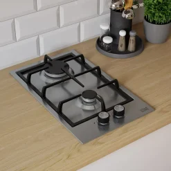 Plaque de cuisson gaz 2 foyers Cooke & Lewis coloris inox l.30,5 x P.51 x H.8,5 cm