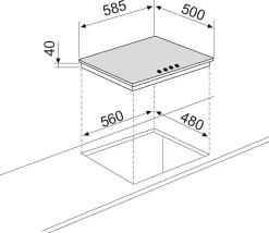Plaque de cuisson gaz glem 4 foyers 7500 W 58.5 cm