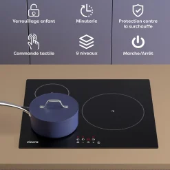 Plaque de cuisson induction 3 foyers 5600W L59xP52cm minuterie individuelle 9 niveaux de puissance Ciarra CD3BIH-F