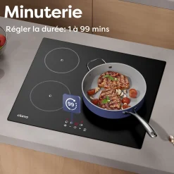 Plaque de cuisson induction 3 foyers 5600W L59xP52cm minuterie individuelle 9 niveaux de puissance Ciarra CD3BIH-F