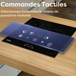 Plaque de cuisson induction 3 foyers 5600W L59xP52cm minuterie individuelle 9 niveaux de puissance Ciarra CD3BIH-F