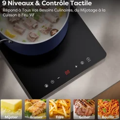 Plaque de cuisson induction Portable 1 Feux 2000W 9 Niveaux de Puissance Verrouillage Enfant Minuterie CDV201T
