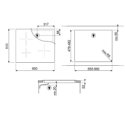 Plaque de cuisson induction 4 foyers - coloris crème - l.60 x P.51,5 x H.5,6 cm - Smeg SI2641DP