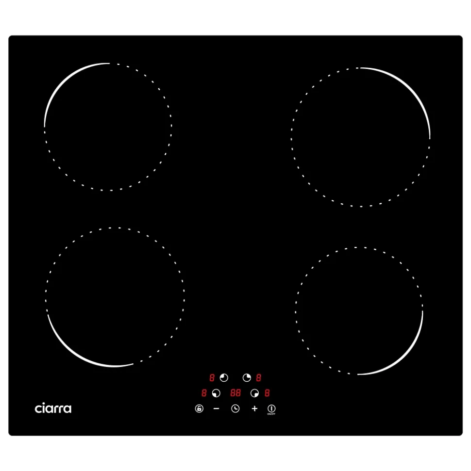 Plaque de cuisson induction 4 foyers 6000W L59xP52cm commande tactile 9 niveaux de puissance Ciarra CD4BIH-C