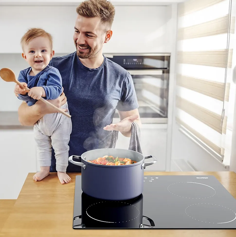 Plaque de cuisson induction 4 foyers 6000W L59xP52cm commande tactile 9 niveaux de puissance Ciarra CD4BIH-C