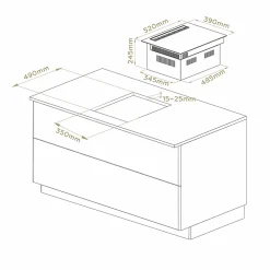 Plaque de cuisson induction aspirante L39cm 3200w 2 foyers plaque avec hotte intégré 500m3h boost recyclage ou évacuation Ciarra