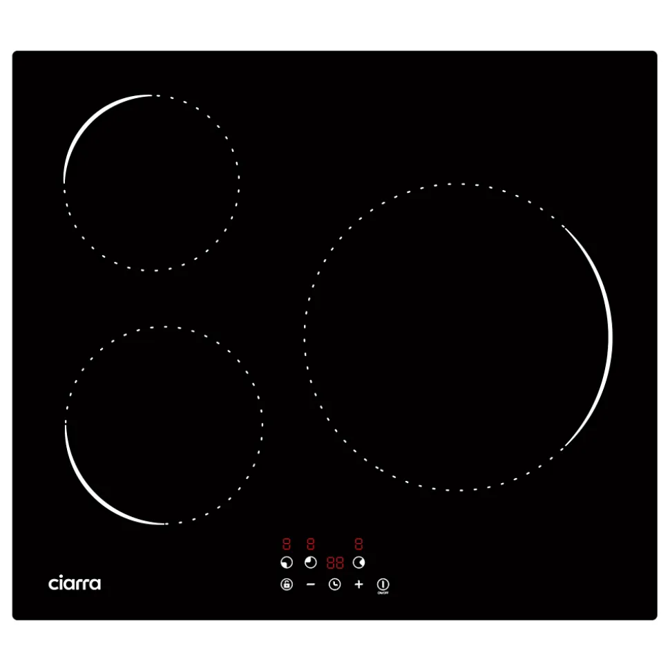 Plaque de cuisson induction 3 foyers 5600W L59xP52cm 9 niveaux de puissance minuterie individuelle Ciarra CD3BIH-C