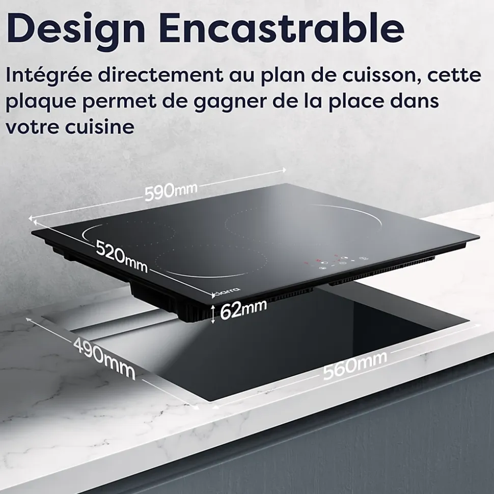 Plaque de cuisson induction 3 foyers 5600W L59xP52cm 9 niveaux de puissance minuterie individuelle Ciarra CD3BIH-C
