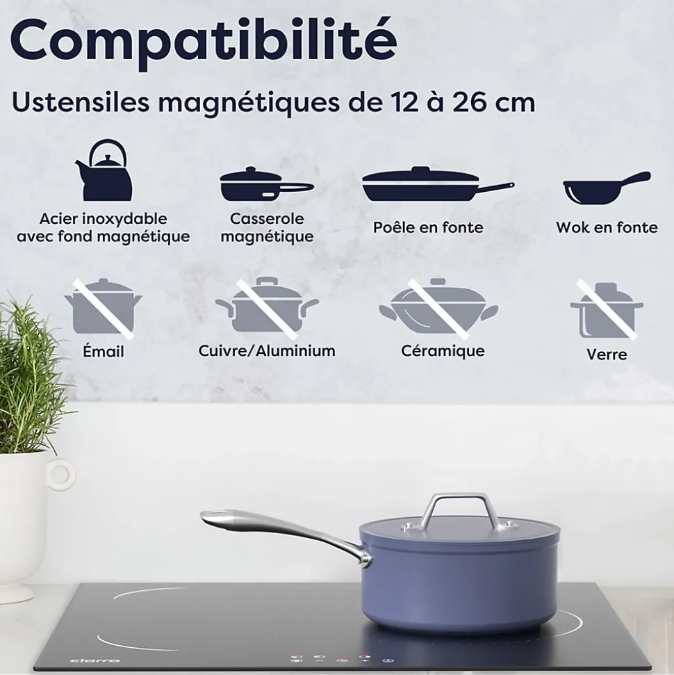 Plaque de cuisson induction 3 foyers 5600W L59xP52cm 9 niveaux de puissance minuterie individuelle Ciarra CD3BIH-C