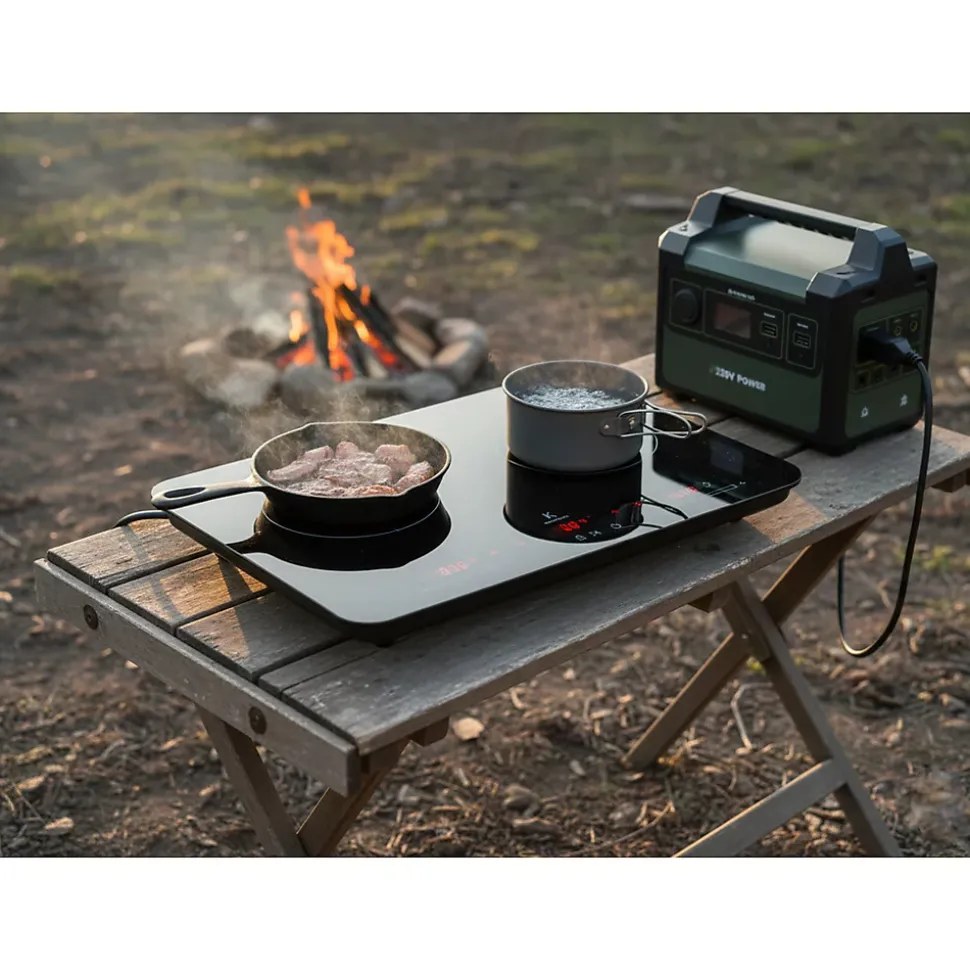 Plaque de cuisson induction double 3600W portable, 2 foyers indépendants, silencieuse, nomade