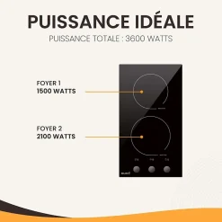 Plaque de cuisson induction encastrable - 2 foyers, Minuteur, 3600 W avec boutons - manettes