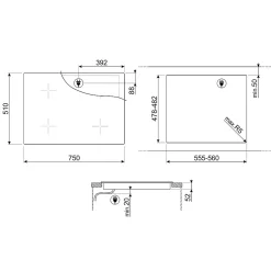 Plaque de cuisson induction 4 foyers - coloris noir - l.75 x P.51 x H.5,6 cm - Smeg SI2741D