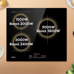 Plaque de cuisson induction 3 foyers 6500W L59xP52cm flexizone 9 puissance boosters minuteur Ciarra CD3BFBIH