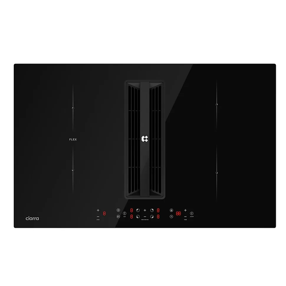 Plaque de cuisson induction avec hotte intégrée 7000W L83cm 500m3h 4 foyers booster flex zone recyclage evacuation Ciarra