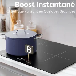 Plaque de cuisson induction 3 foyers 6200W fonction boost L59xP52cm 9 puissances securité enfant auto-stop minuterie Ciarra CD3BIH