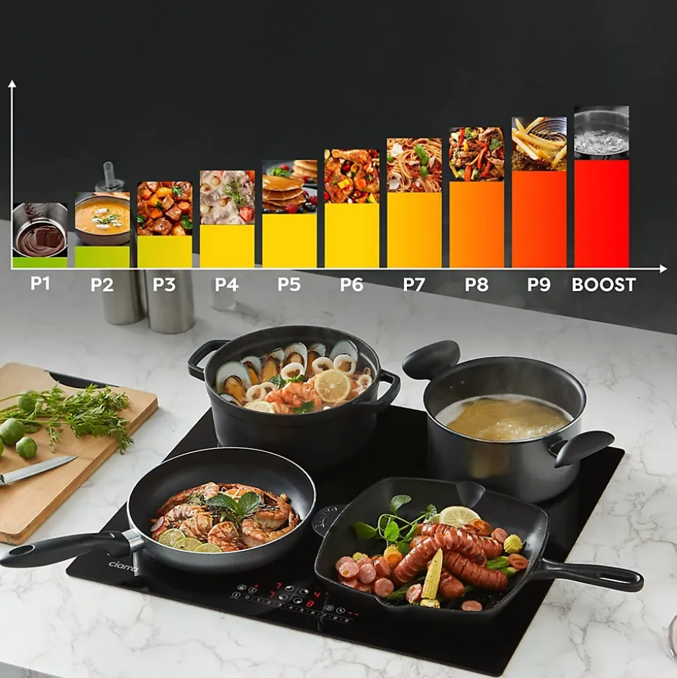 Plaque de cuisson induction 4 foyers 7200W L59xP52cm 9 puissance 2 flexizones boost verrouillage enfant Ciarra CD4BFFBIH