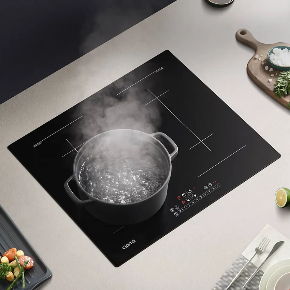 Plaque de cuisson induction 4 foyers 7200W L59xP52cm 9 puissance 2 flexizones boost verrouillage enfant Ciarra CD4BFFBIH