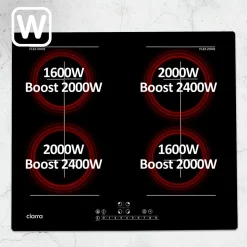 Plaque de cuisson induction 4 foyers 7200W L59xP52cm 9 puissance 2 flexizones boost verrouillage enfant Ciarra CD4BFFBIH