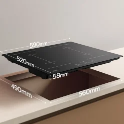 Plaque de cuisson induction 4 foyers 7200W L59xP52cm 9 puissance 2 flexizones boost verrouillage enfant Ciarra CD4BFFBIH