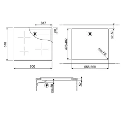 Plaque de cuisson induction 3 foyers - coloris noir - l.60 x P.51,5 x H.5,6 cm - Smeg SI2631D