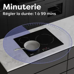 Plaque de cuisson induction 3 foyers 5600W L59xP52cm 9 niveaux puissance tactile minuteur individuel Ciarra CD3BIH-A