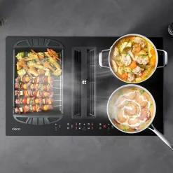 Plaque de cuisson induction avec Hotte Intégrée L59cm 7000W 500m3h 4 Foyers Booster Recyclage Evacuation Ciarra