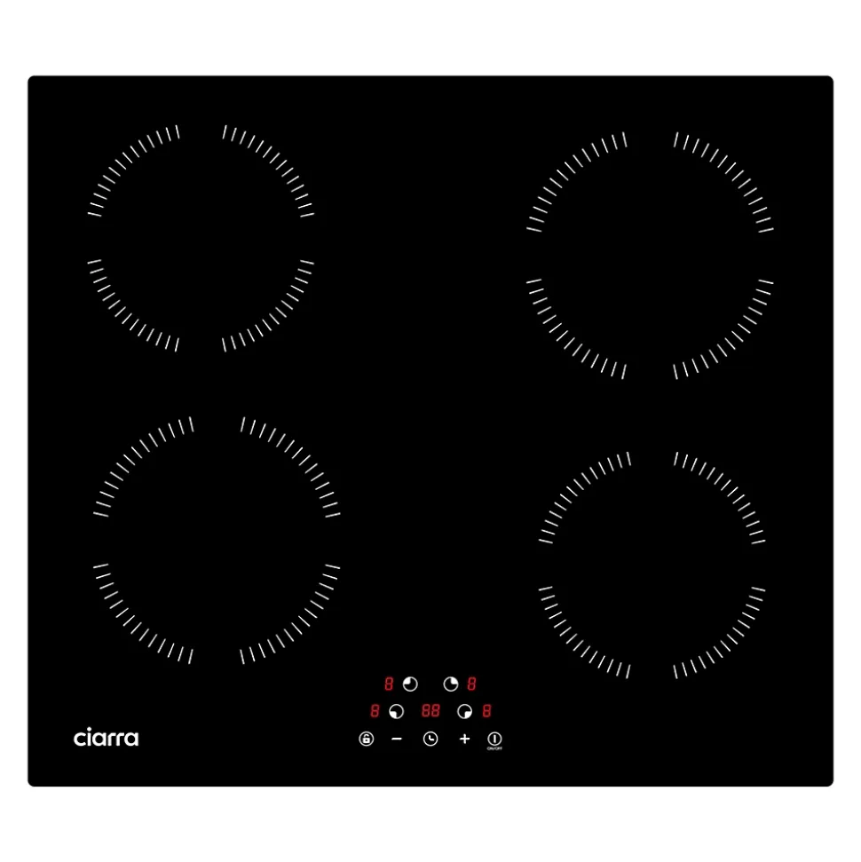 Plaque de cuisson induction 4 foyers 6000W L59xP52cm commande tactile 9 niveaux de puissance minuterie Ciarra CD4BIH-A