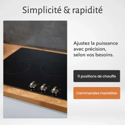 Plaque de Cuisson Vitrocéramique 3 Foyers - 5200W - Commandes par Manettes - Boutons Encastrable Contrôle Mécanique Facile