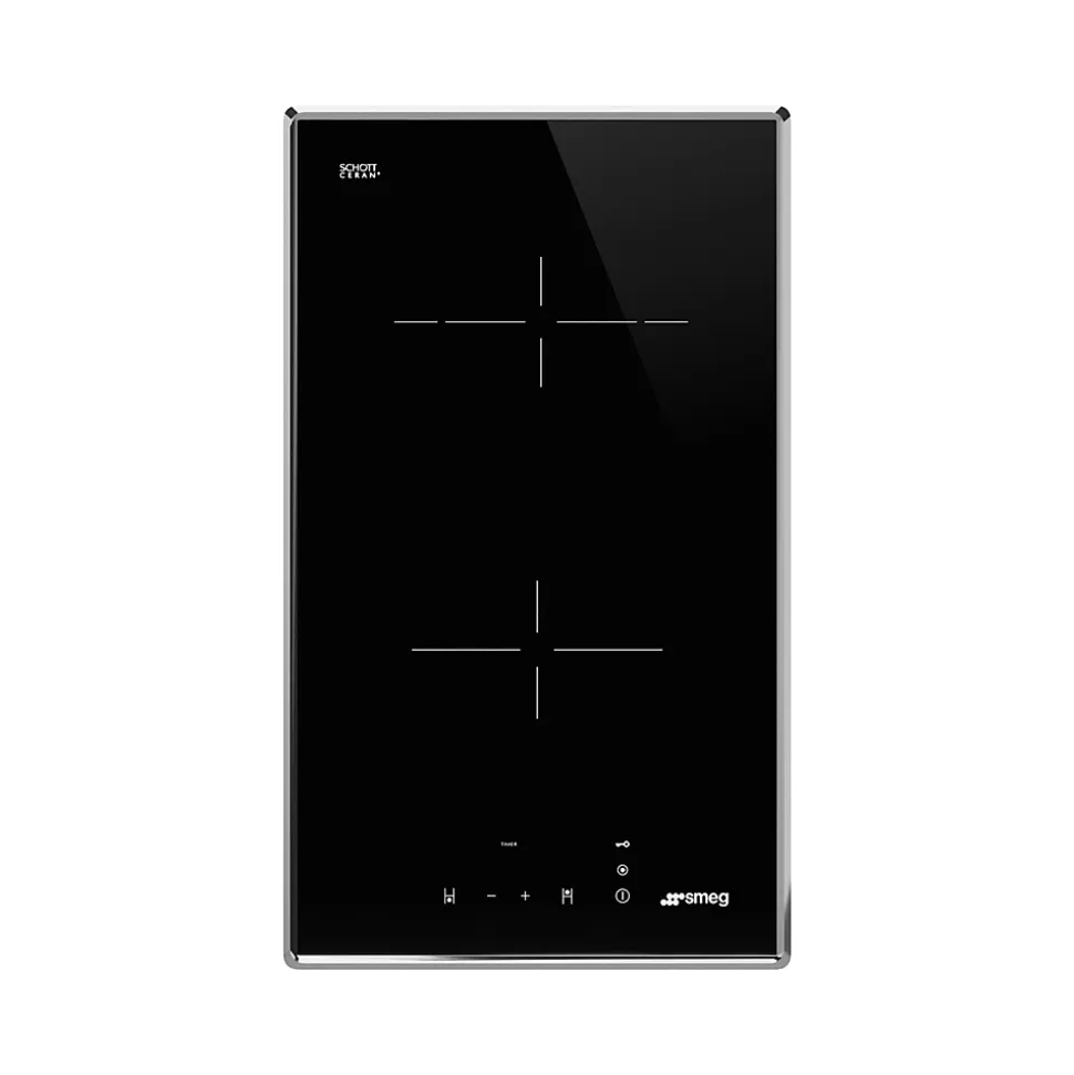 Plaque de cuisson vitrocéramique 2 foyers - coloris noir et argent - l.30 x P.51 x H.5,8 cm - Smeg SE232TX1