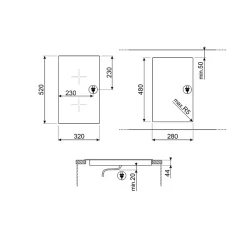 Plaque de cuisson vitrocéramique 2 foyers - coloris noir et argent - l.30 x P.51 x H.5,8 cm - Smeg SE232TX1