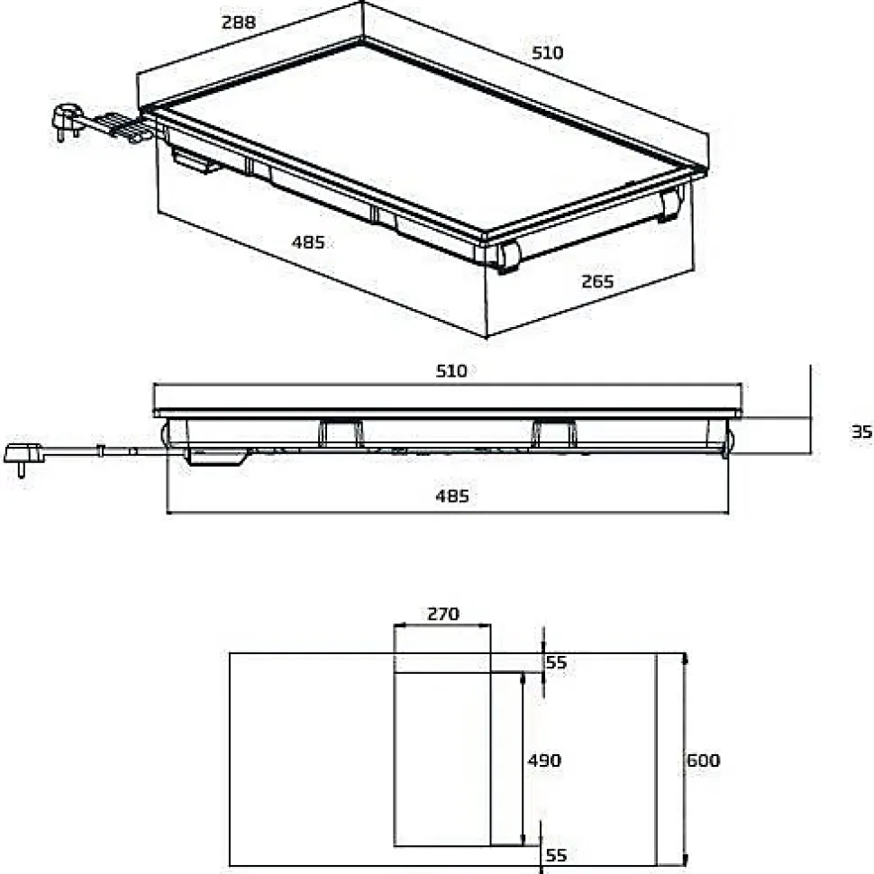 Plaque de cuisson vitrocéramique BEKO HDMC32400TX - 2 foyers - 3000W - L28,8 x P51cm - Noir