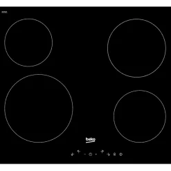 Plaque de cuisson vitrocéramique 4 foyers Beko coloris noir l.58 x P.51 x H.3,7 cm