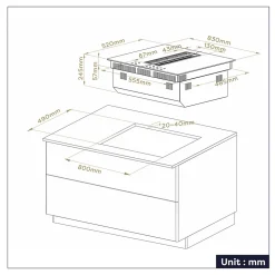Plaque Induction Aspirante 83cm Plaque avec Hotte intégrée 500m3h Filtre à Plasma A+ Booster 2 Flexizones CIARRA